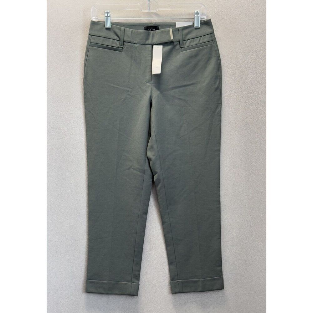 White House Black Market the Slim Crop Pants Sz 2R‎ Cool Olive Green Stretch NWT